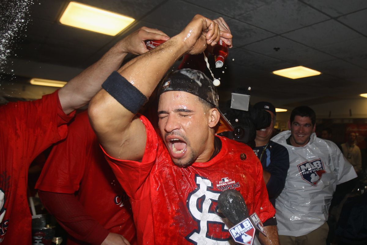 Luckily, Rafael Furcal wasn't hurt during the National League pennant celebration in Milwaukee.