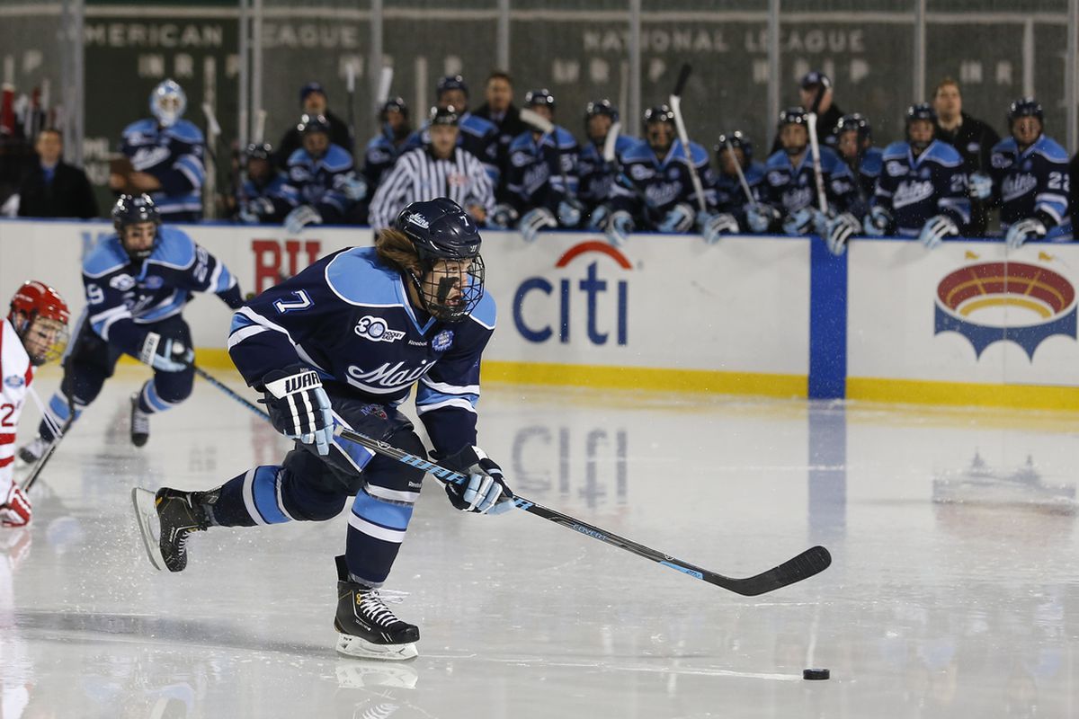 Ryan Lomberg had two goals for Maine against Boston University at Fenway Park on Jan. 11, 2014.
