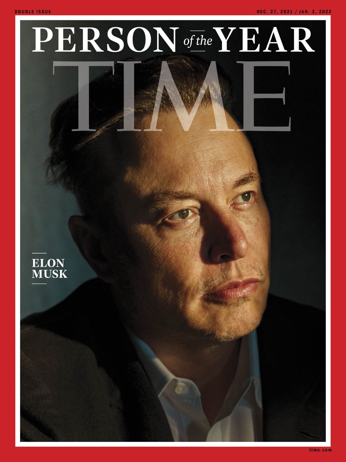This photo provided by Time magazine shows Elon Musk on the cover of the magazine’s Dec. 27 - Jan 3 double issue announcing Musk as their 2021 “Person of the Year.”