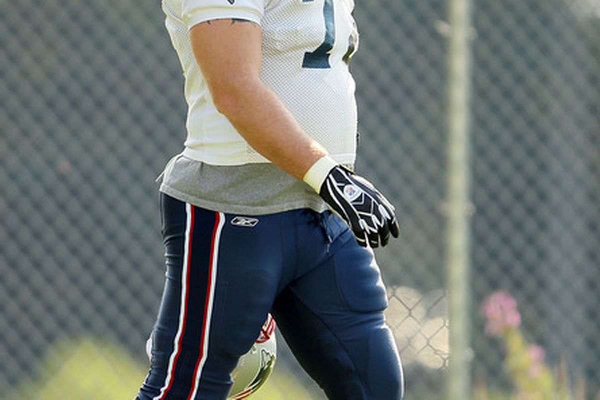 FOXBORO MA - AUGUST 02:  Matt Light #72 of the New England Patriots walks on the field during training camp on August 2 2010 at Gillette Stadium in Foxboro Massachusetts.  (Photo by Elsa/Getty Images)
