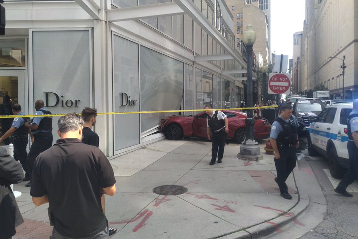 A driver crashed into a Dior store on Rush Street on Friday.