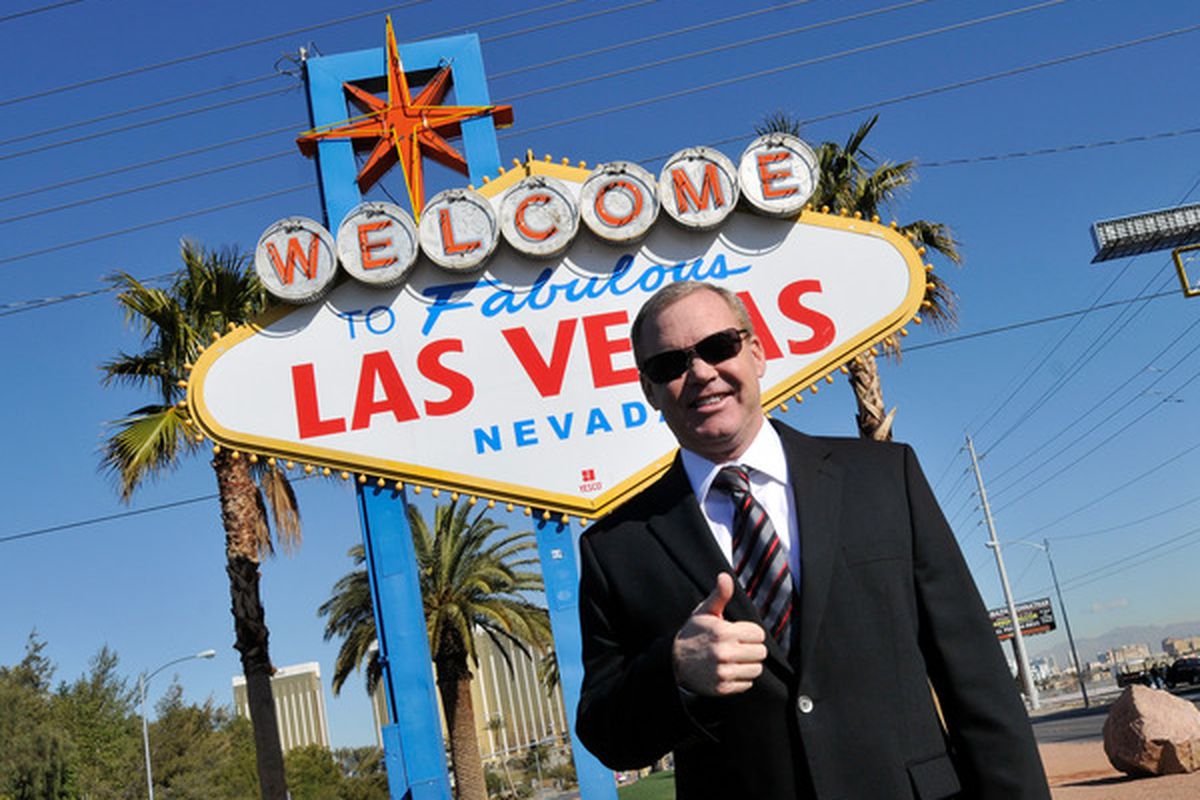 LAS VEGAS NV - FEBRUARY 22:  Retired Indy Car driver Al Unser Jr. poses at the 'Welcome to Fabulous Las Vegas' sign on February 22 2011 in Las Vegas.  (Photo by David Becker/Getty Images for IndyCar)