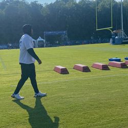 Colts running back Jonathan Taylor makes his first appearance on the practice field after his trade request during training camp became public — August 3, 2023.