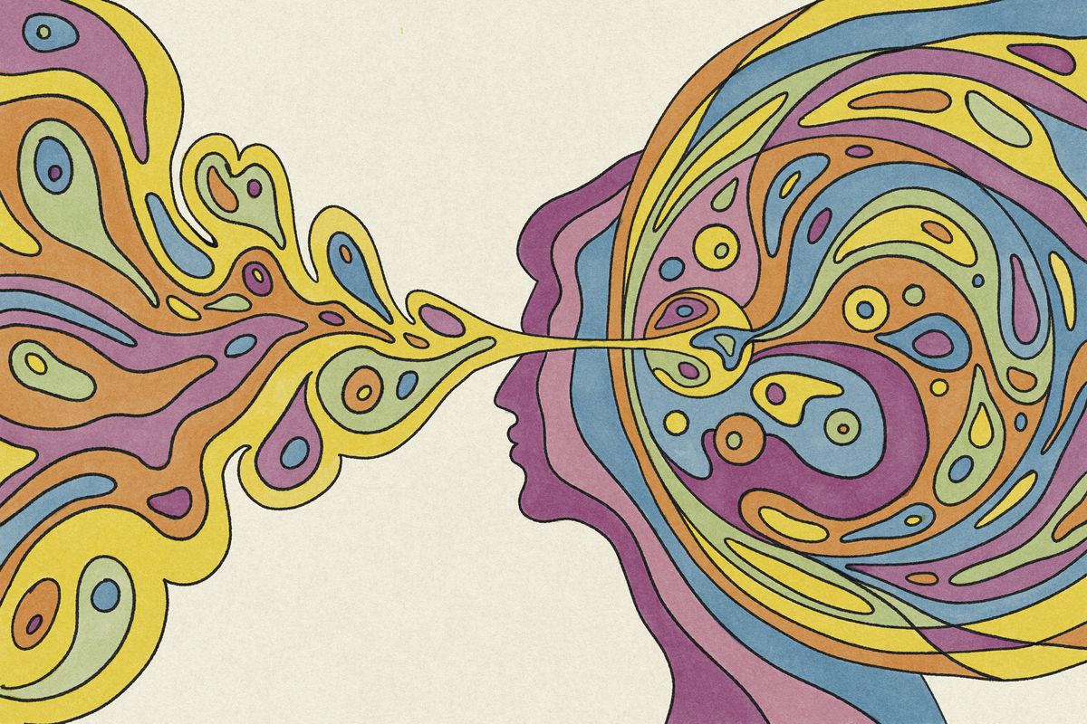 A swirly psychedelic illustration of visions entering a person’s perception.