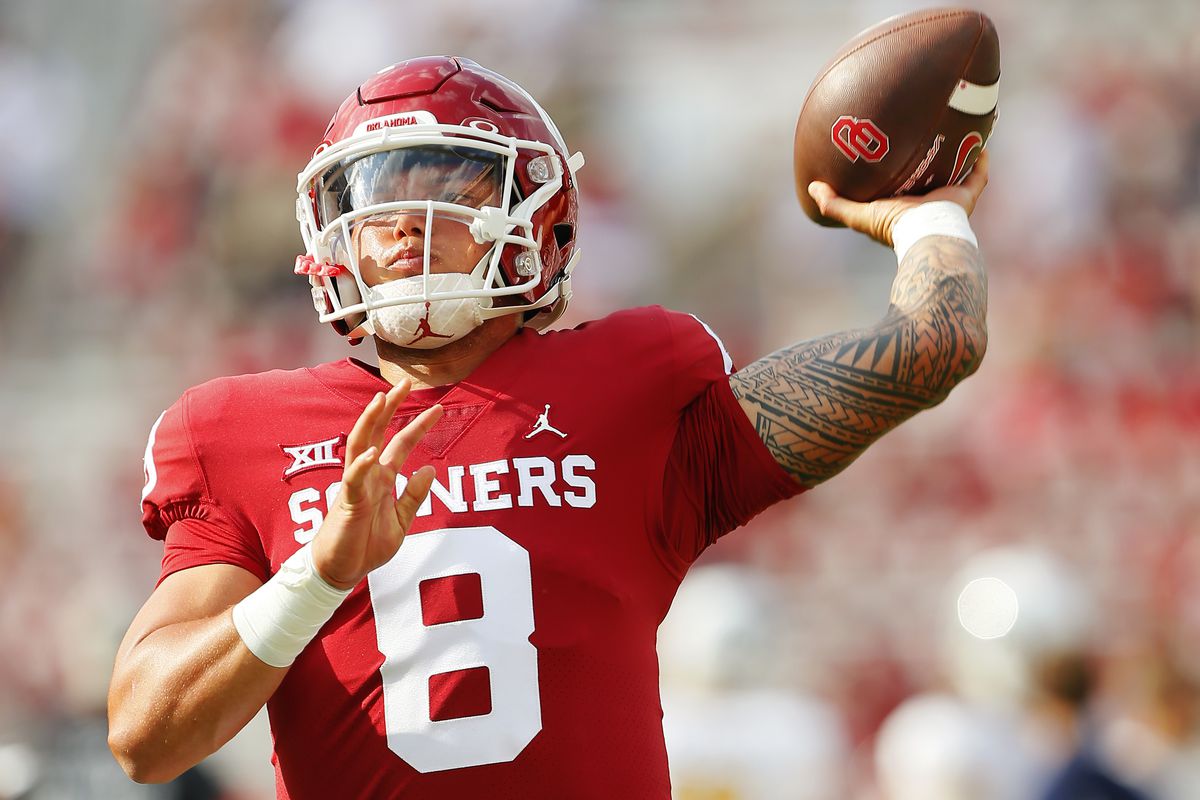 Quarterback Dillon Gabriel #8 of the Oklahoma Sooners throws before a game against the Kent State Golden Flashes at Gaylord Family Oklahoma Memorial Stadium on September 10, 2022 in Norman, Oklahoma.