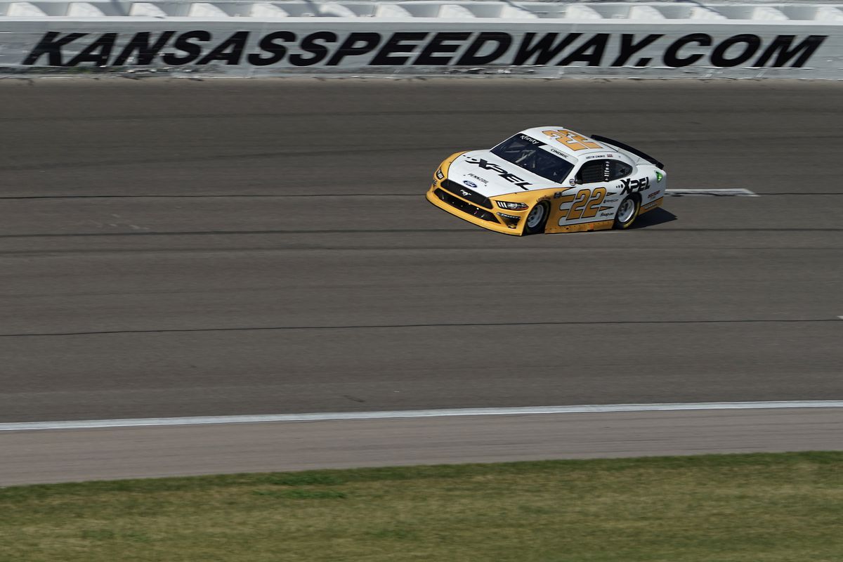 Austin Cindric, driver of the XPEL Ford, drives during the NASCAR Xfinity Series Kansas Lottery 250 at Kansas Speedway on July 25, 2020 in Kansas City, Kansas.