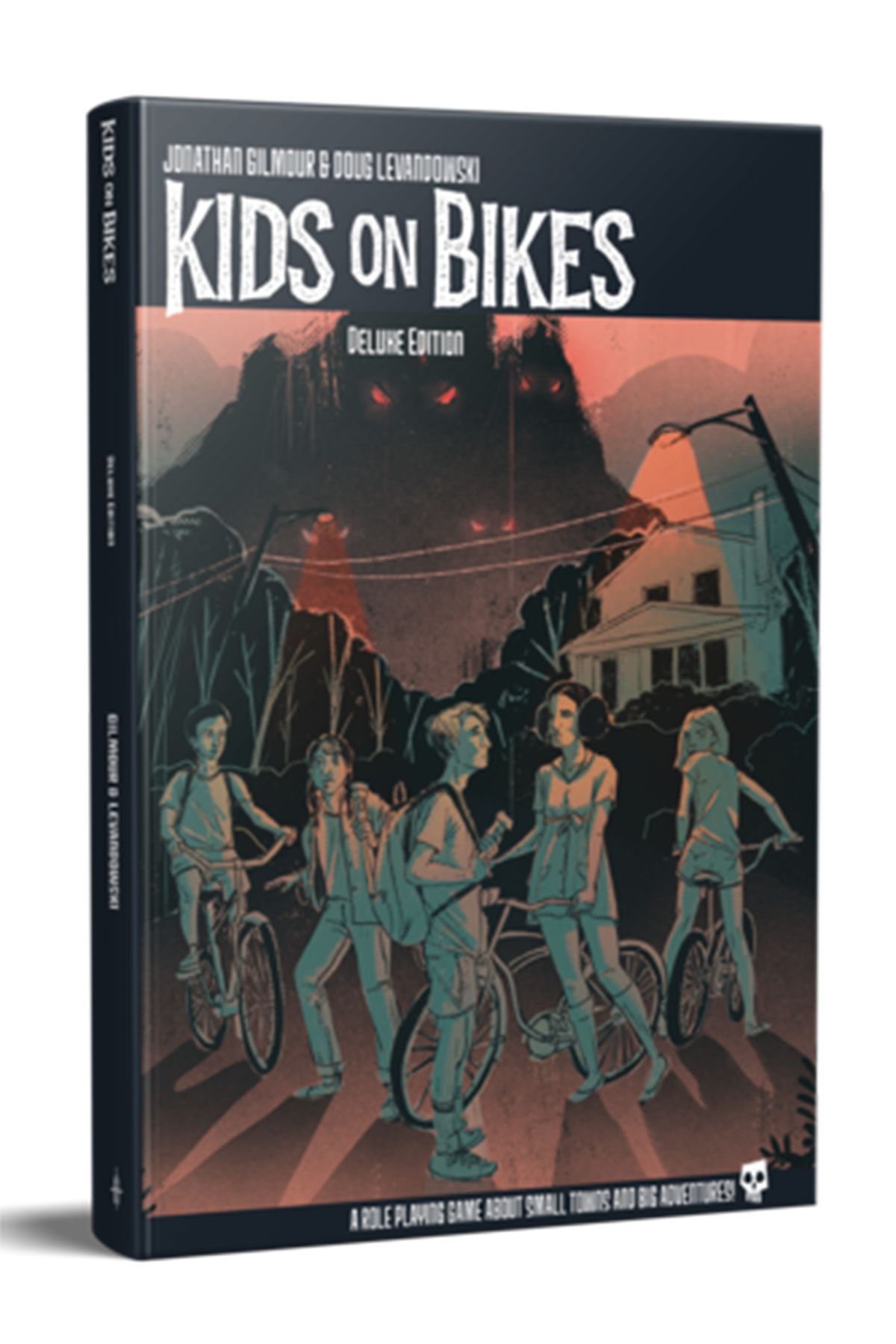 Cover art for Kids on Bikes shows some kids on their bikes in monotone with orange accents.