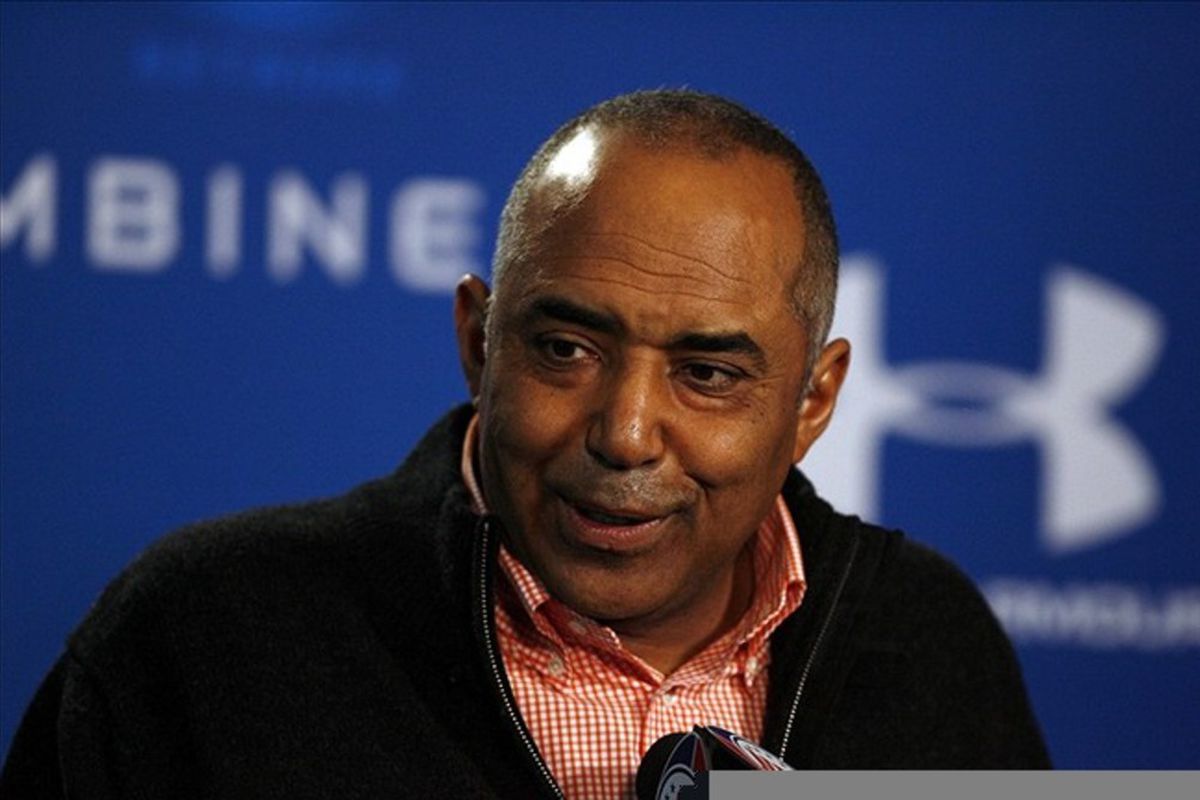 Feb 24, 2012; Indianapolis, IN, USA; Cincinnati Bengals coach Marvin Lewis speaks at a press conference during the NFL Combine at Lucas Oil Stadium. Mandatory Credit: Brian Spurlock-US PRESSWIRE