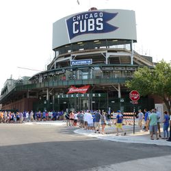 5:08 p.m. Another view of the lines outside the main bleacher gate - 