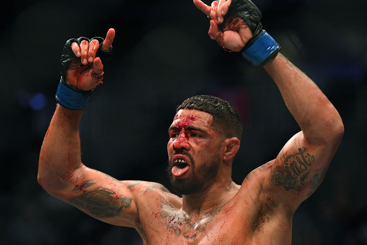 Max Griffin reacts at the end of his split decision loss to Alex Oliveira during UFC 248 at T-Mobile Arena on March 07, 2020 in Las Vegas, Nevada.
