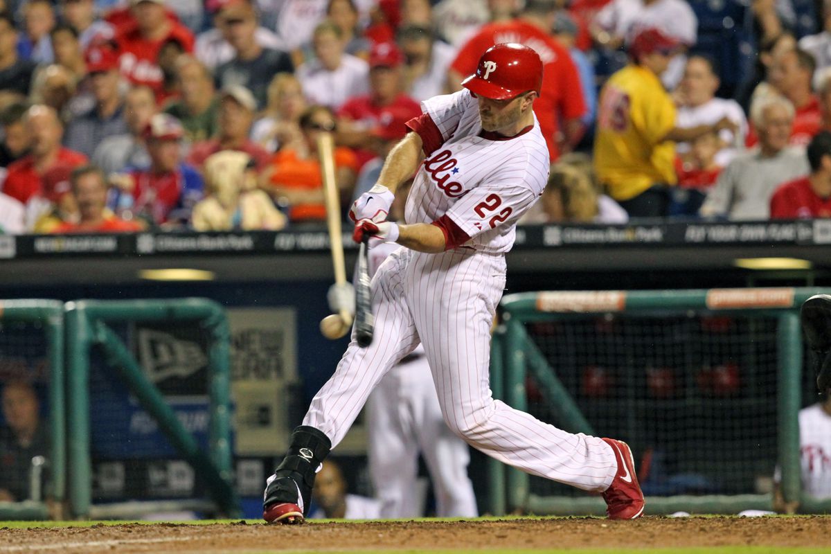 Nate Schierholtz #22 of the Philadelphia Phillies (Photo by Hunter Martin/Getty Images)