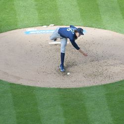 Seattle Mariners starting pitcher Logan Gilbert (36) throws a pitch during the fourth inning against the Cleveland Guardians at Progressive Field