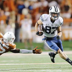 BYU's Mitchell Juergens returns a punt as BYU and Texas play Saturday, Sept. 6, 2014, in Austin Texas. BYU won 41-7.