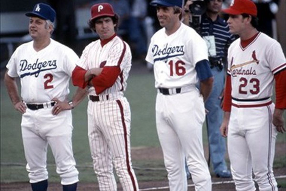 Rick Monday, seen here at the 1978 All-Star Game next to a joyous Larry Bowa, will sing <em>Take Me Out To The Ballgame</em> today at Wrigley Field during the seventh inning stretch.