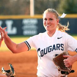 The BYU Women's softball team defeated Oregon 6-5 at Gail Miller Field on the campus of Brigham Young University on March 25, 2014.