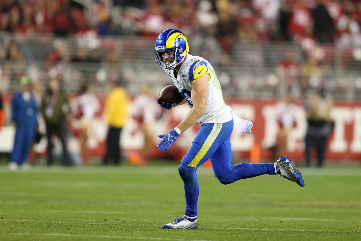 Cooper Kupp #10 of the Los Angeles Rams runs with the ball against the San Francisco 49ers at Levi’s Stadium on November 15, 2021 in Santa Clara, California.