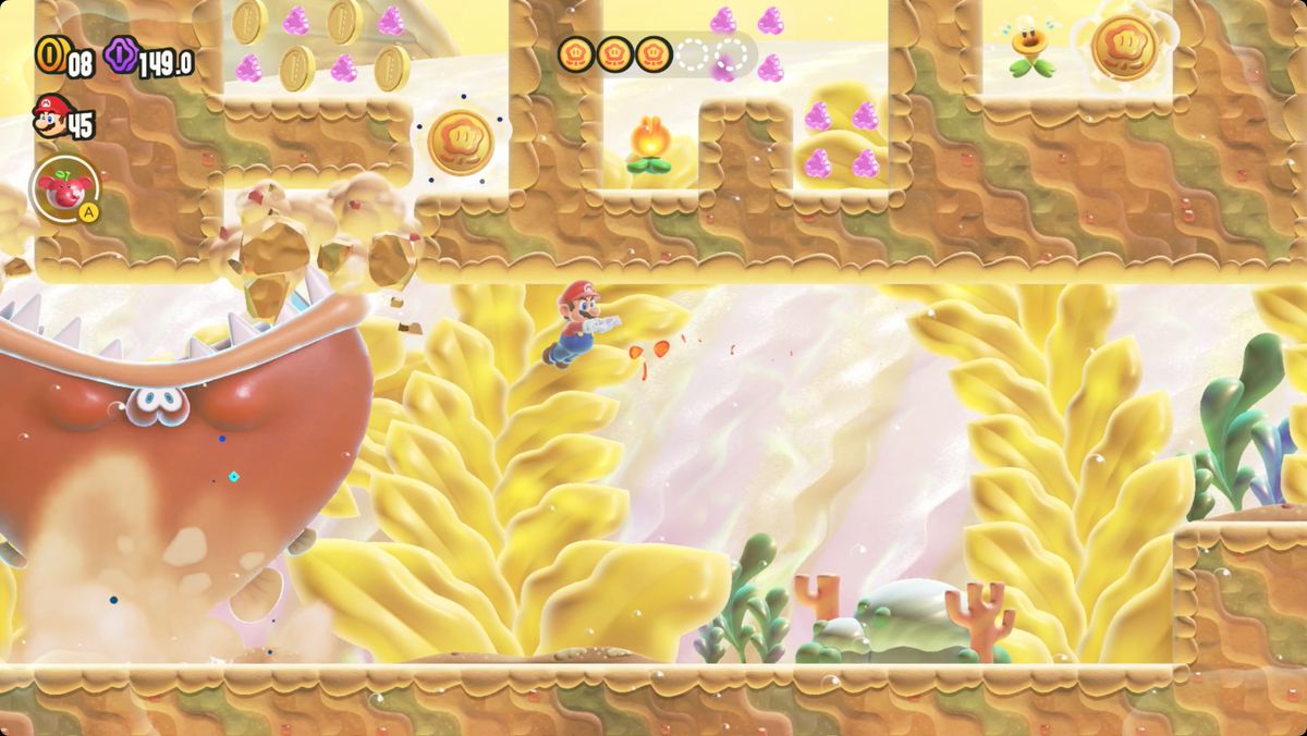 Super Mario Bros. Wonder Leaping Smackerel screenshot showing the location of a Wonder Seed.