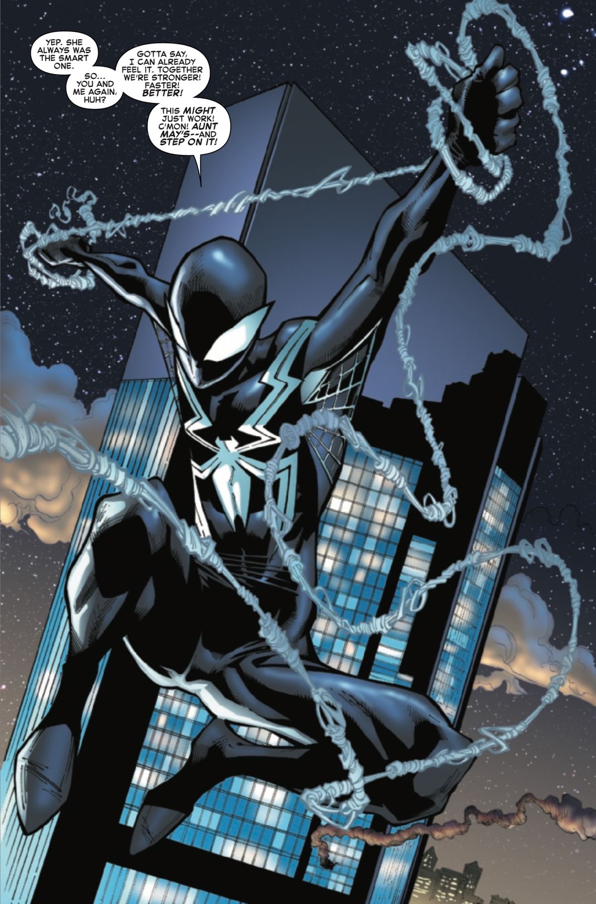Peter Parker dons the Venom symbiote in Amazing Spider-Man #800, Marvel Comics (2018).