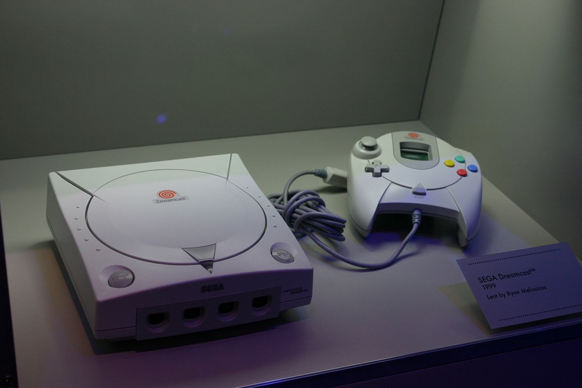 photo of a Sega Dreamcast and its controller on display at the Smithsonian American Art Museum