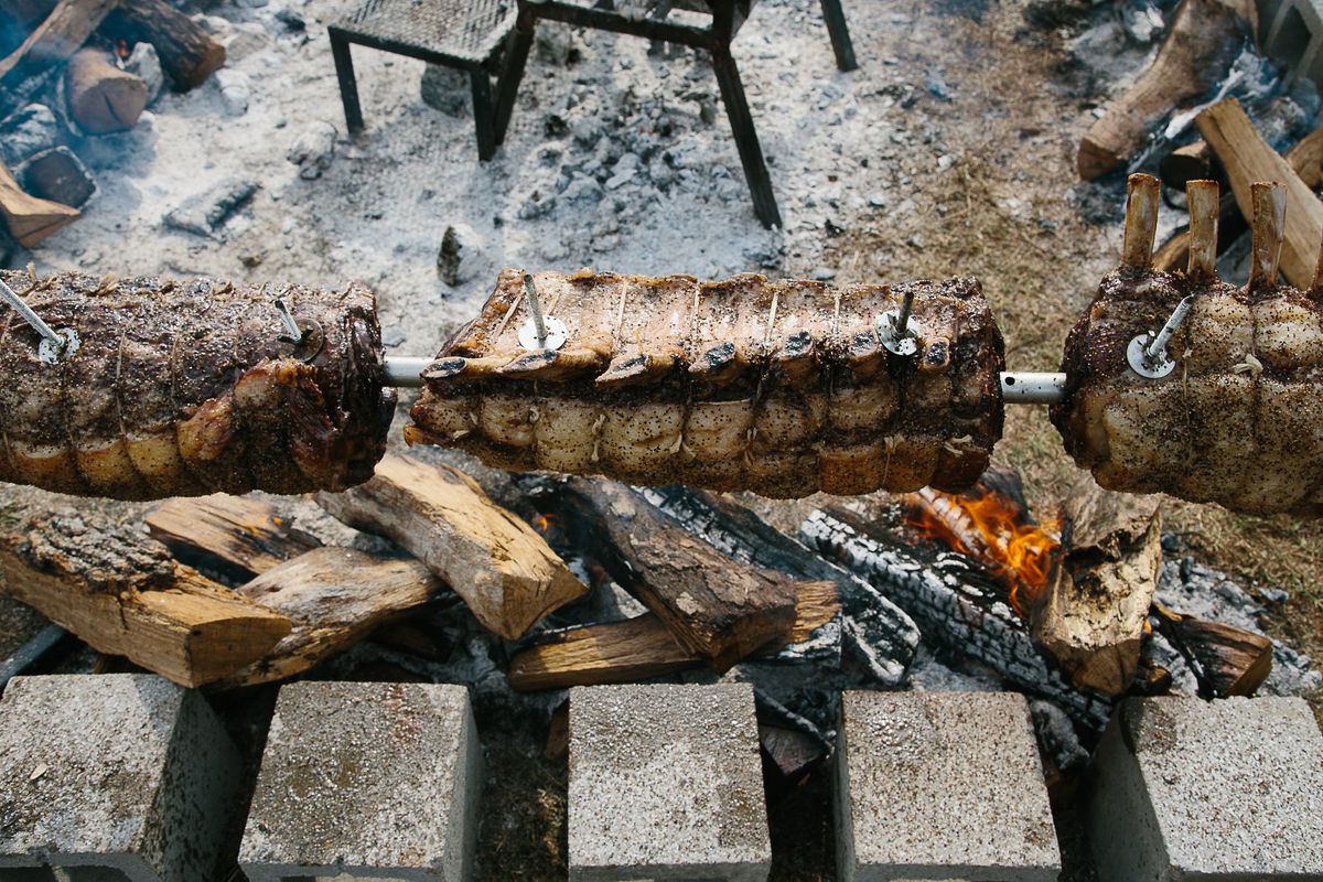 Firing up meats at Hot Luck