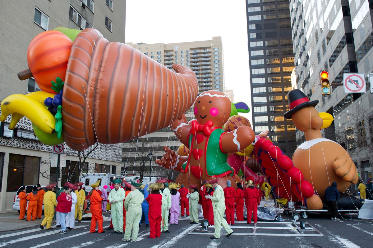 PHILADELPHIA, PA - NOVEMBER 24:  A general view of the balloons during the 92nd Annual 6ABC Dunkin' Donuts Thanksgiving Day Parade on November 24, 2011 in Philadelphia, Pennsylvania.  (Photo by Gilbert Carrasquillo/Getty Images)