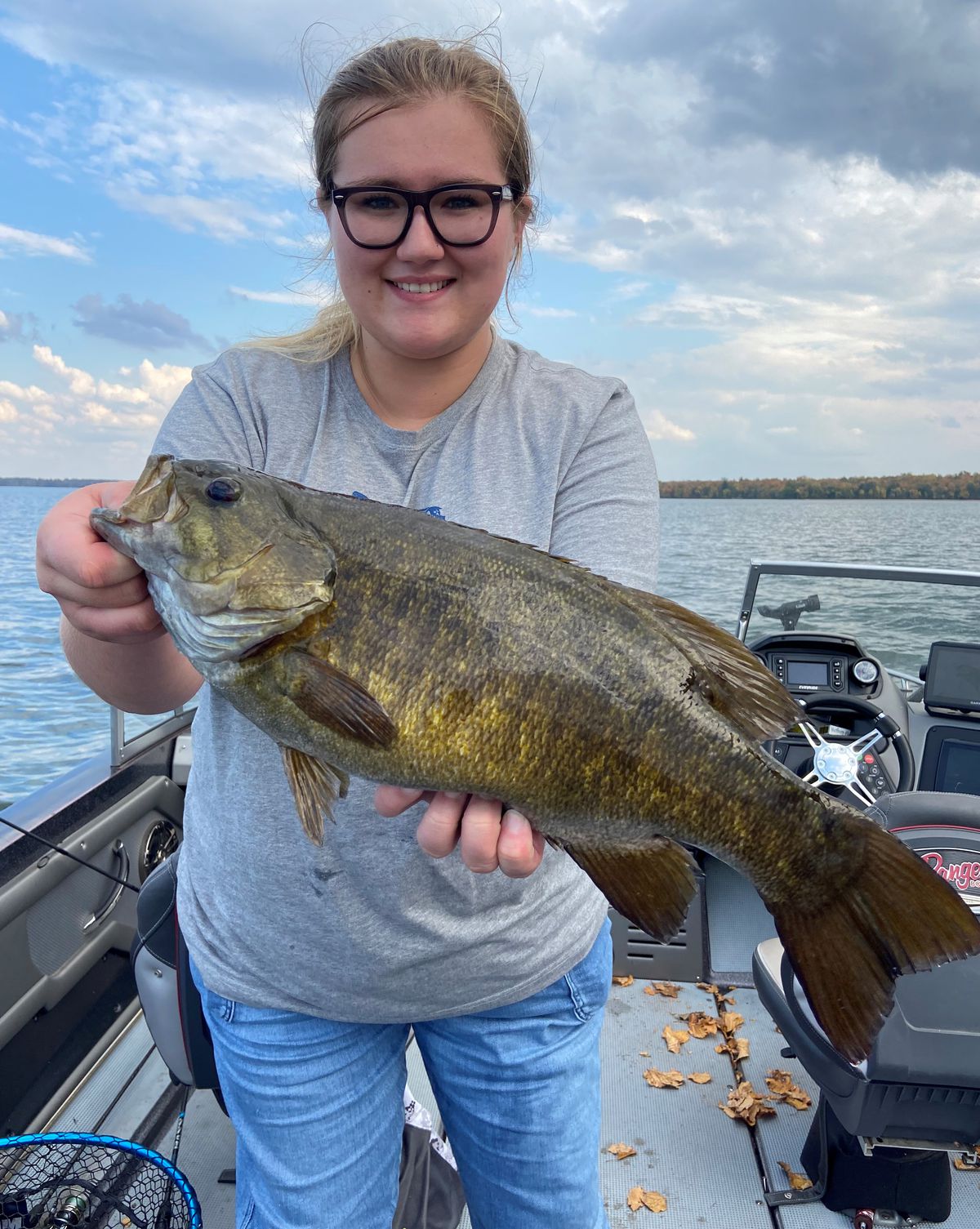 Amber Peterson with a Mille Lacs smallmouth bass. Provided by McQuoid’s Inn