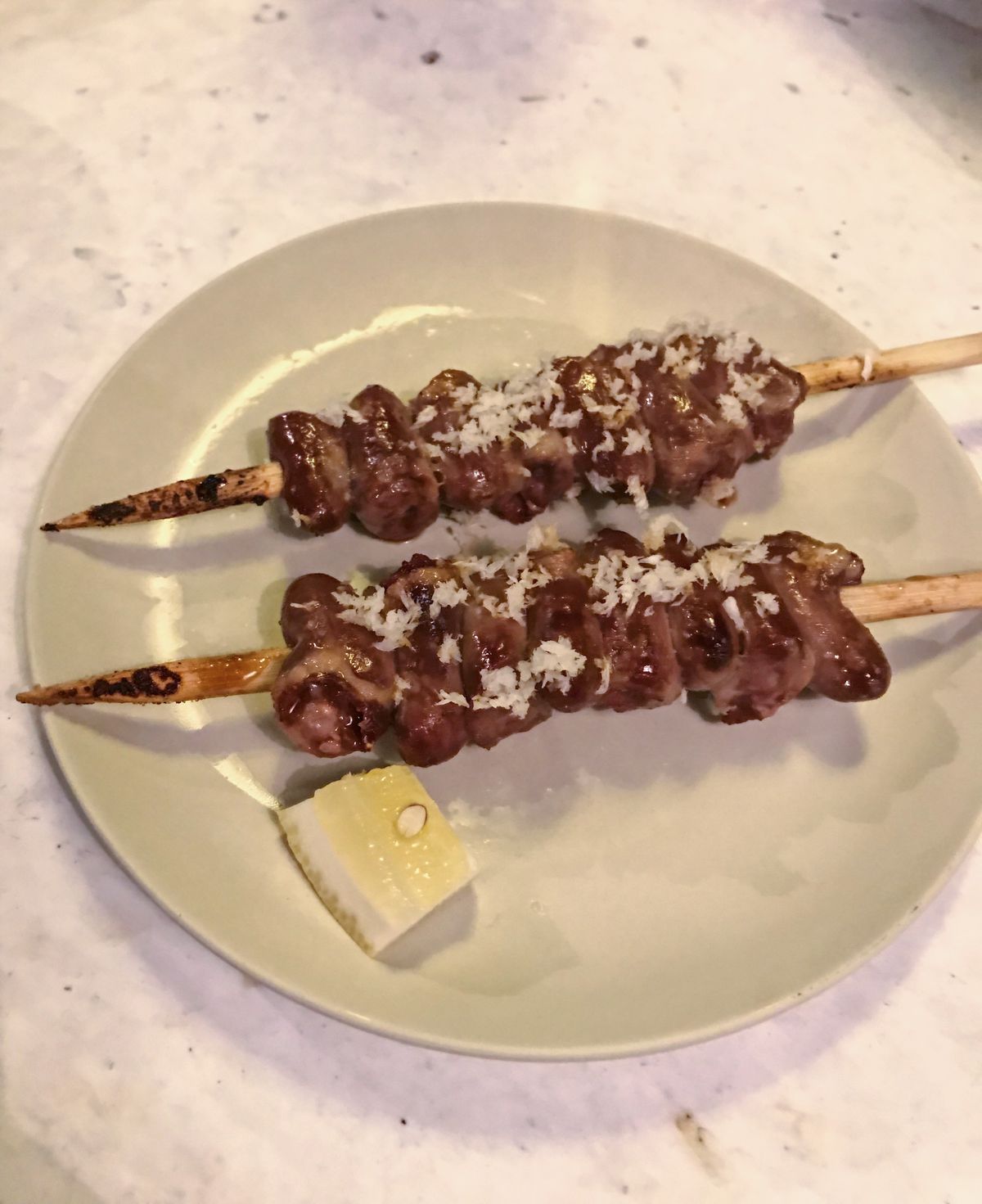 Chicken heart yakitori at Peg, the wine bar and restaurant from P. Franco and Bright