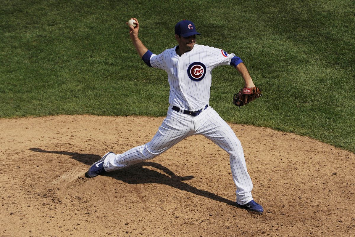 Chicago, IL, USA; Chicago Cubs pitcher Justin Germano pitches against the Houston Astros at Wrigley Field. Credit: David Banks-US PRESSWIRE
