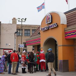 TBOX participants lined up, outside of Taco Bell