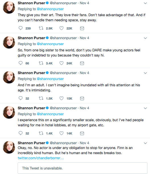 Shannon Purser tweets about Finn Wolfhard
