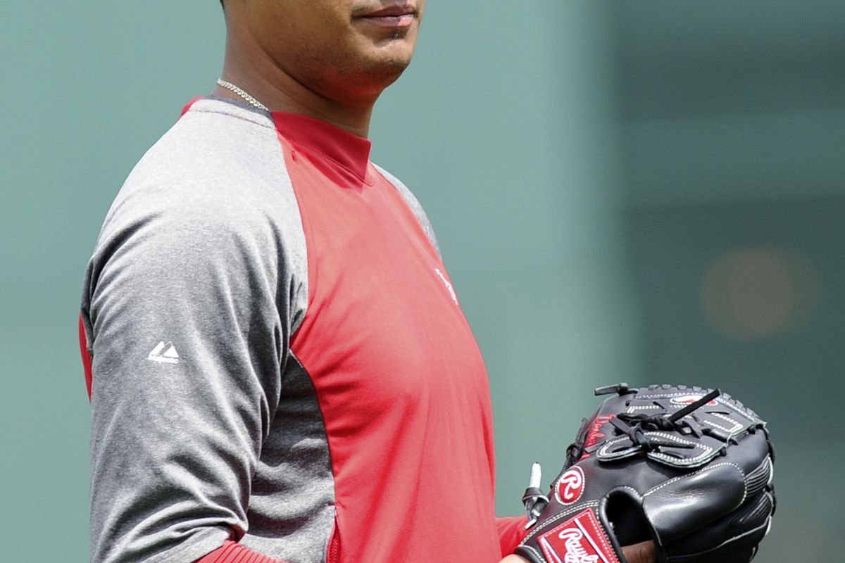 August 5, 2012; Boston, MA, USA; Boston Red Sox starting pitcher Felix Doubront (61) prior to a game against the Minnesota Twins at Fenway Park. Mandatory Credit: Bob DeChiara-US PRESSWIRE
