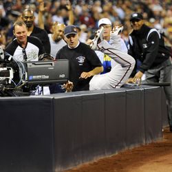 June 14: Martin Prado falls into a TV well at Petco, trying to make a catch