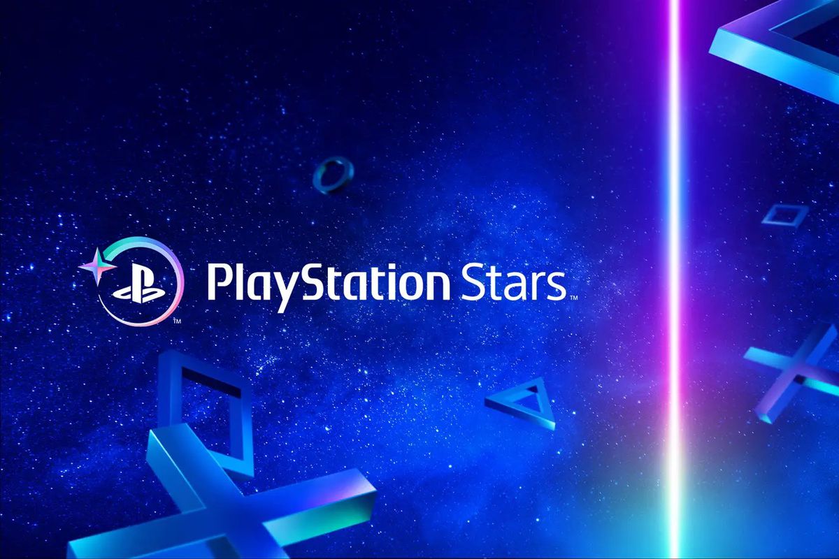 The PlayStation Stars logo hovers over a blue textured background.