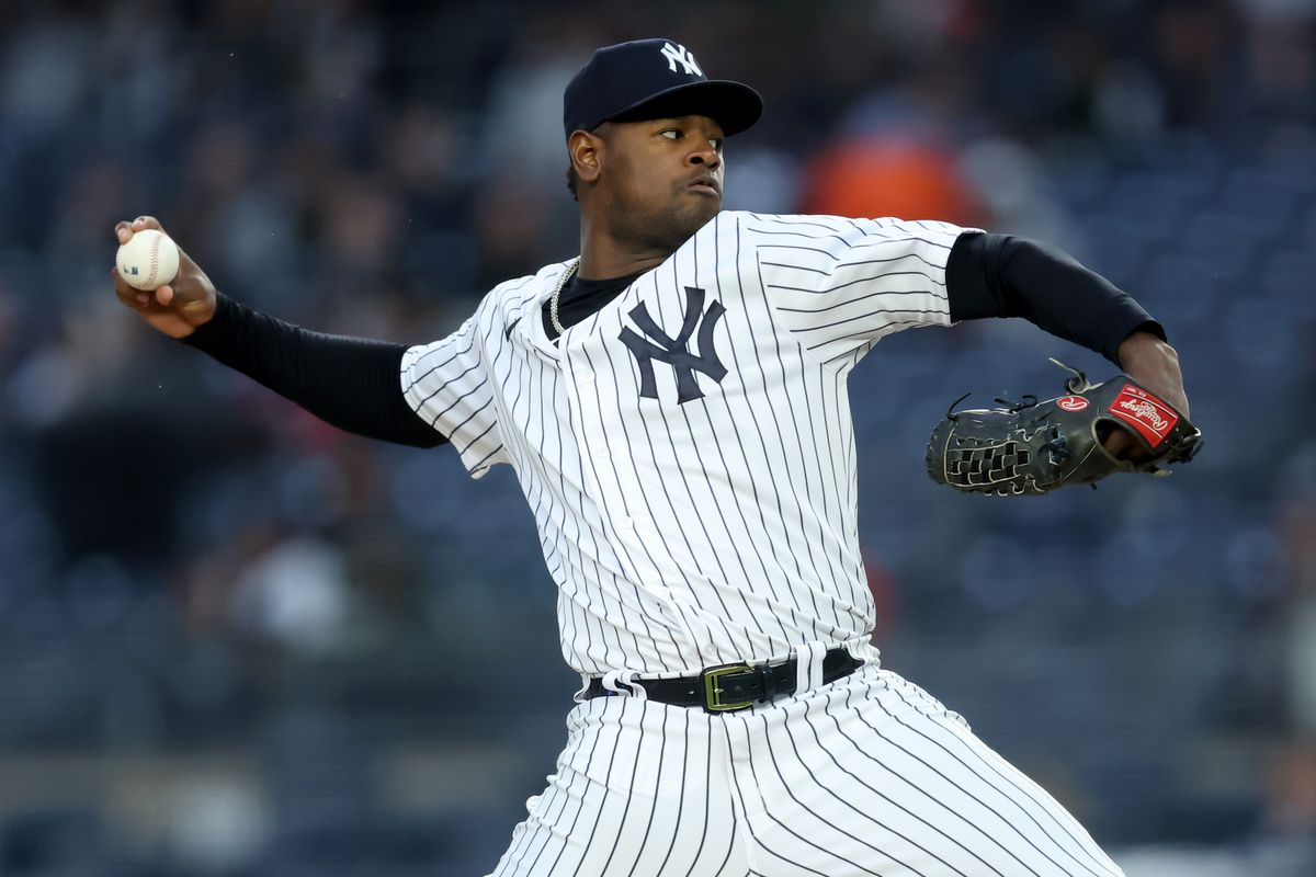 New York Yankees starting pitcher Luis Severino (40) pitches against the Baltimore Orioles during the first inning at Yankee Stadium.