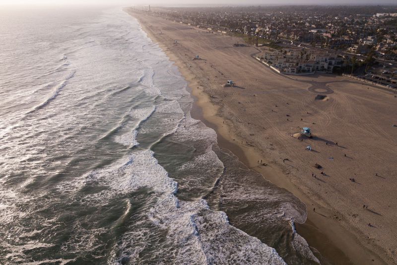 Aerial view of the beach in California