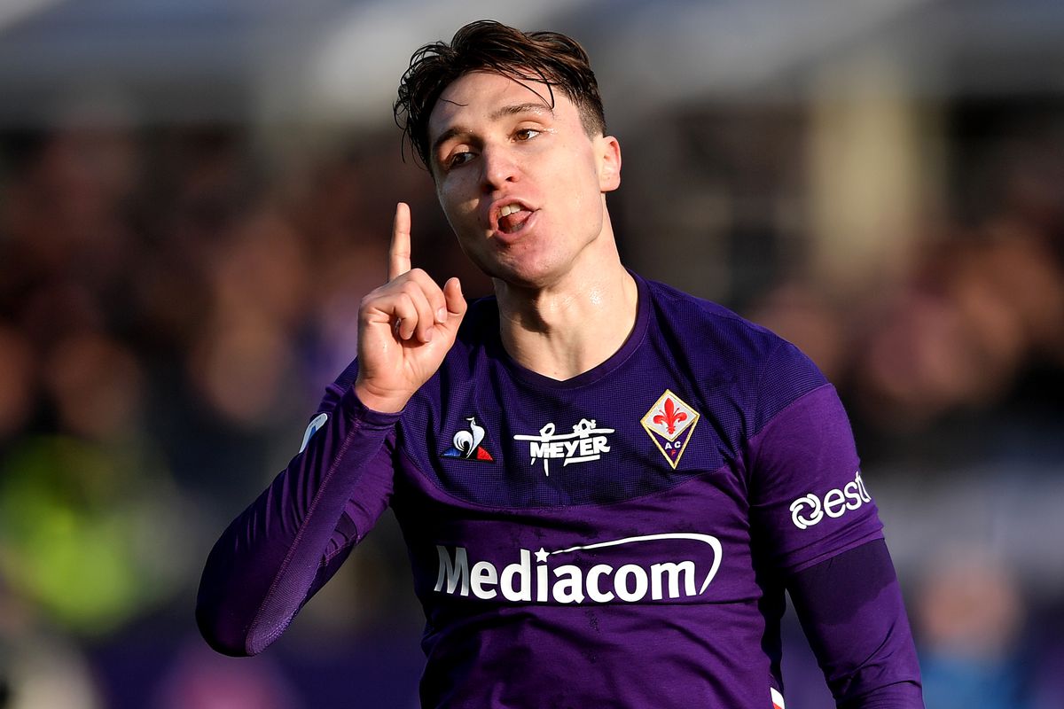 Federico Chiesa of Fiorentina reacts during the football...