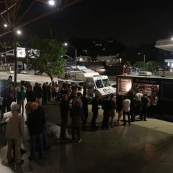 The line at the food trucks after the screening