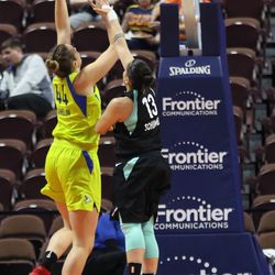 The New York Liberty take on the Dallas Wings in a WNBA preseason game at Mohegan Sun Arena in Uncasville, CT on May 7, 2018.