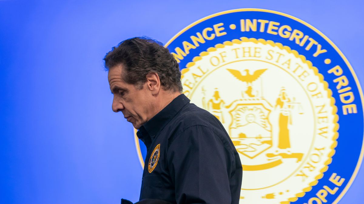 Governor Andrew Cuomo speaks to media during daily briefing on COVID-19 pandemic at Jacob Javits Convention Center, March 24, 2020.