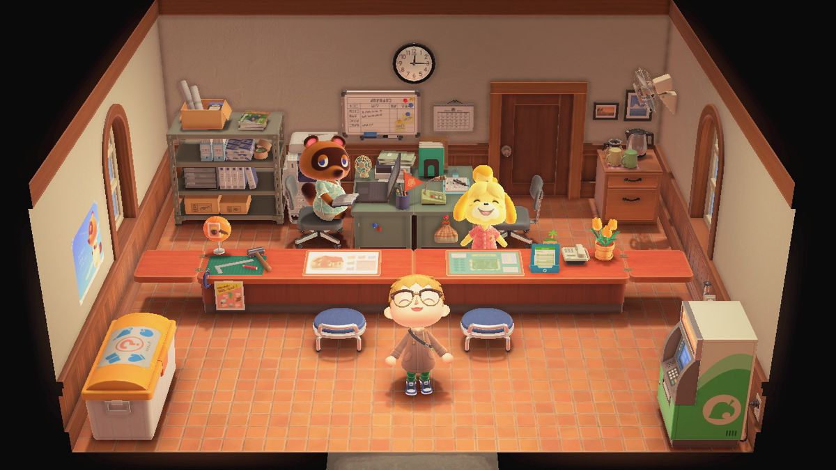 Standing in the Resident Services building in Animal Crossing: New Horzions