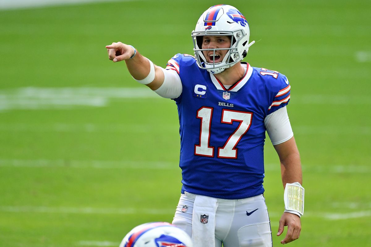 Buffalo Bills quarterback Josh Allen signals prior to the play against the Miami Dolphins during the second half at Hard Rock Stadium.&nbsp;