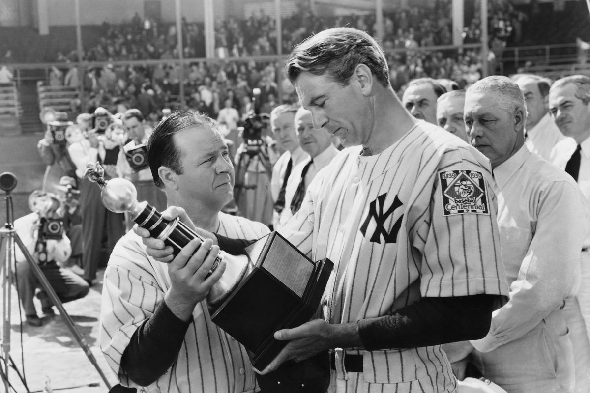 Gary Cooper Receiving Award in a Still from The Pride of the Yankees
