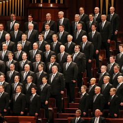 The Mormon Tabernacle Choir sings in the Conference Center in Salt Lake City during the morning session of the LDS Church’s 187th Annual General Conference on Sunday, April 2, 2017.