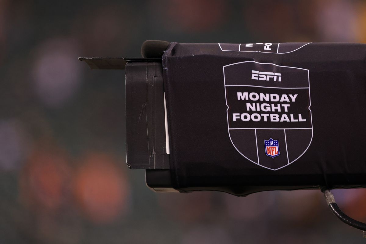 A camera with a ESPN Monday Night Football banner during the game against the Pittsburgh Steelers and the Cincinnati Bengals on December 21, 2020, at Paul Brown Stadium in Cincinnati, OH.