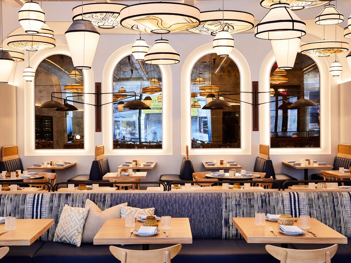 A cavernous bright dining room at Zaytinya NYC at the Ritz-Carlton Nomad. 