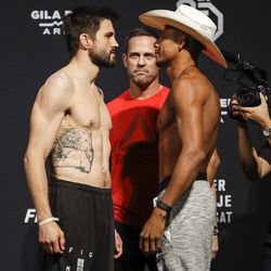 Carlos Condit and Alex Oliveira square off at UFC on FOX 29 weigh-ins.