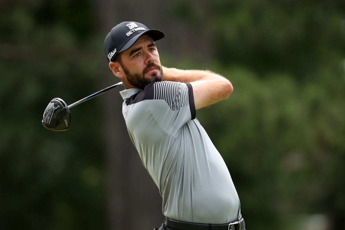Troy Merritt plays his shot from the fourth tee during the third round of the Rocket Mortgage Classic on July 03, 2021 at the Detroit Golf Club in Detroit, Michigan.