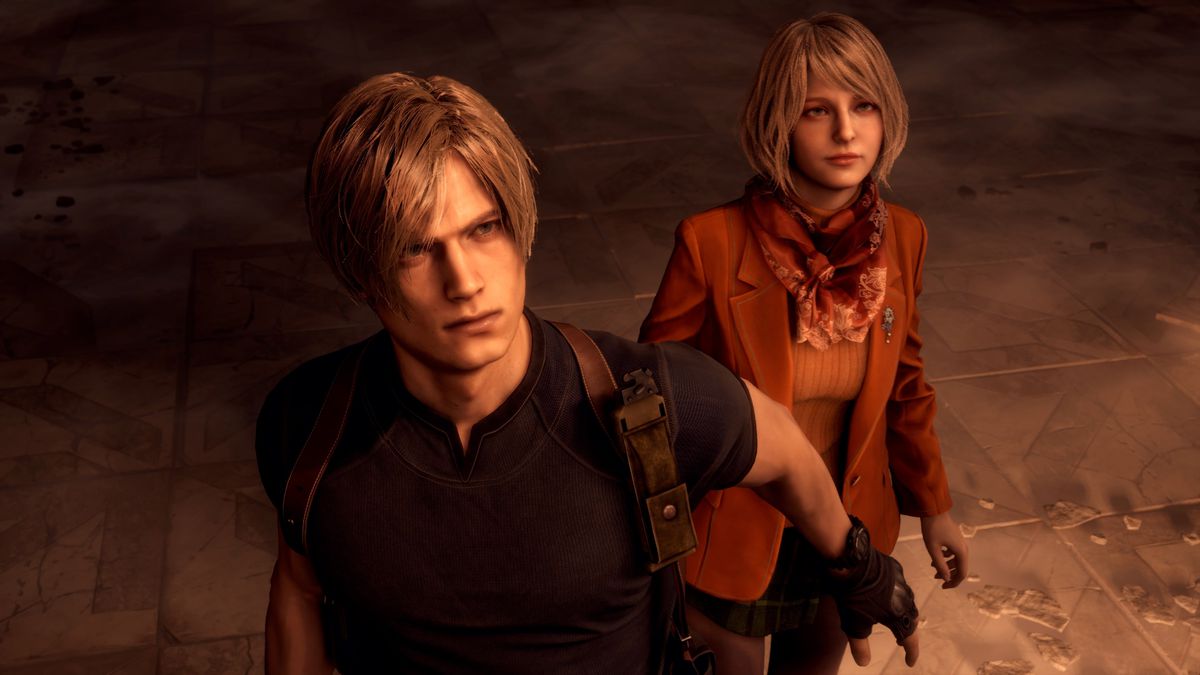 Leon S. Kennedy stands next to Ashley in the Resident Evil 4 remake