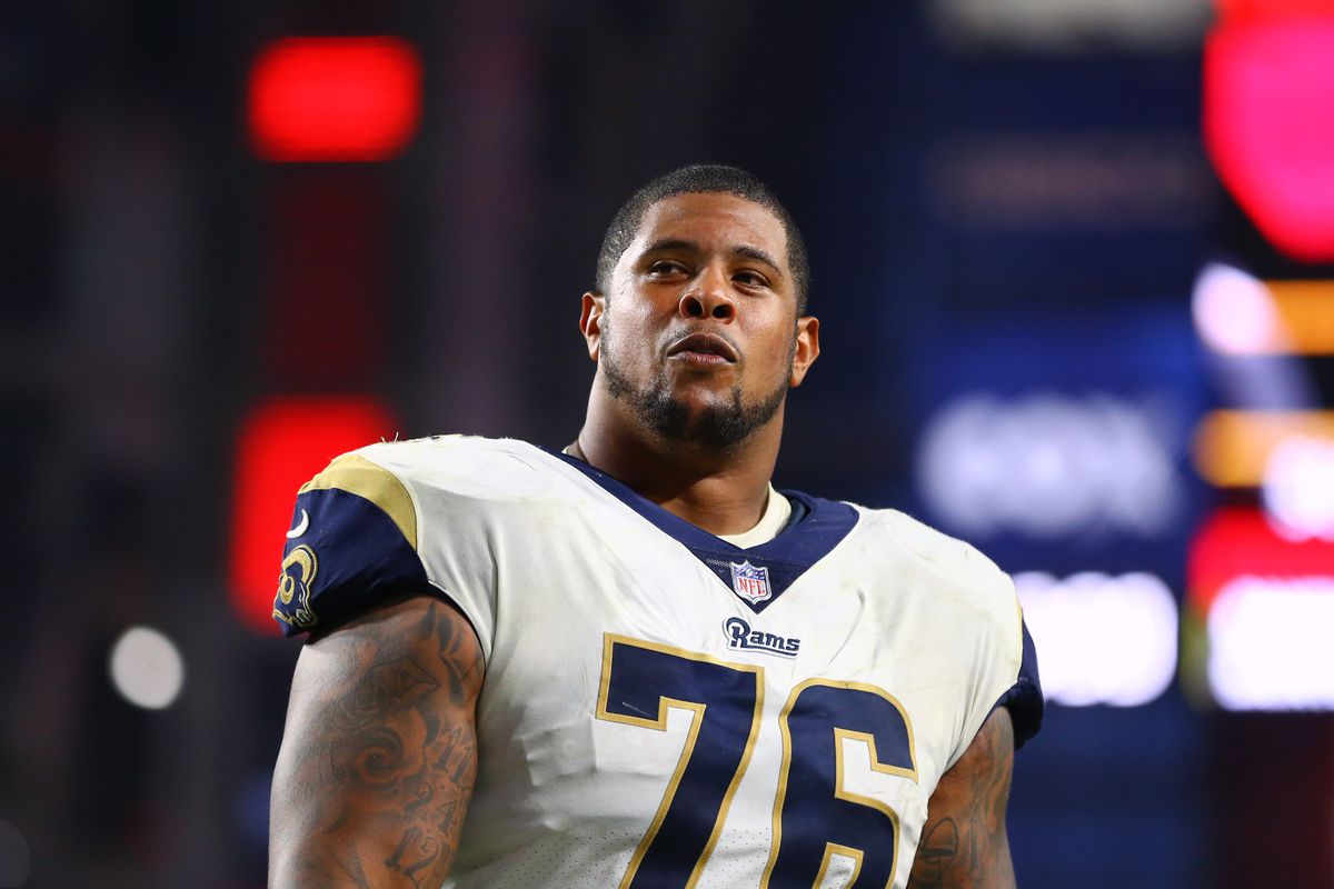 Los Angeles Rams LG Rodger Saffold during the Rams’ Week 13 32-16 win over the Arizona Cardinals, Dec. 3, 2017.