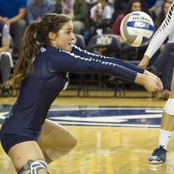 BYU libero Mary Lake passes the ball to her setter during an NCAA volleyball playoff game against UNLV in Provo on Saturday, Dec. 3, 2016. BYU swept UNLV, 3-0, to advance onto the Sweet 16.